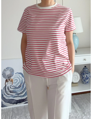 T-shirt Riviera Stripes czerwono-biały