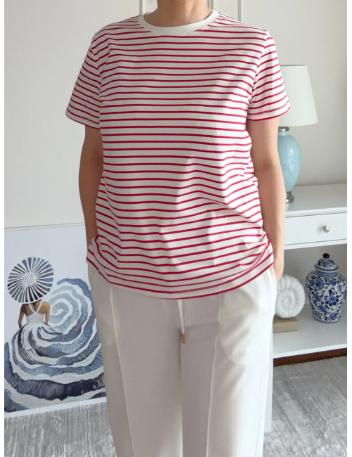 T-shirt Riviera Stripes czerwono-biały