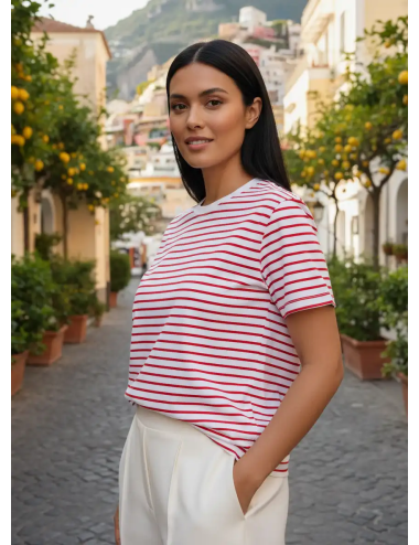 T-shirt Riviera Stripes czerwono-biały