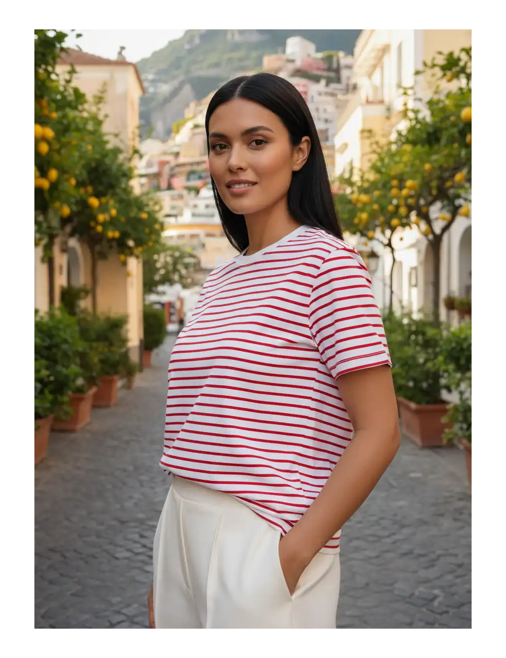 T-shirt Riviera Stripes czerwono-biały