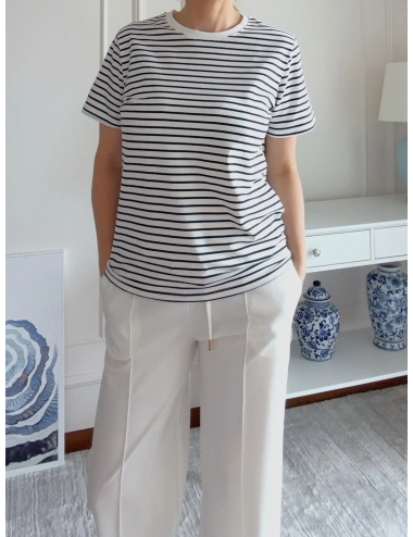 T-shirt Riviera Stripes  biało-granatowy