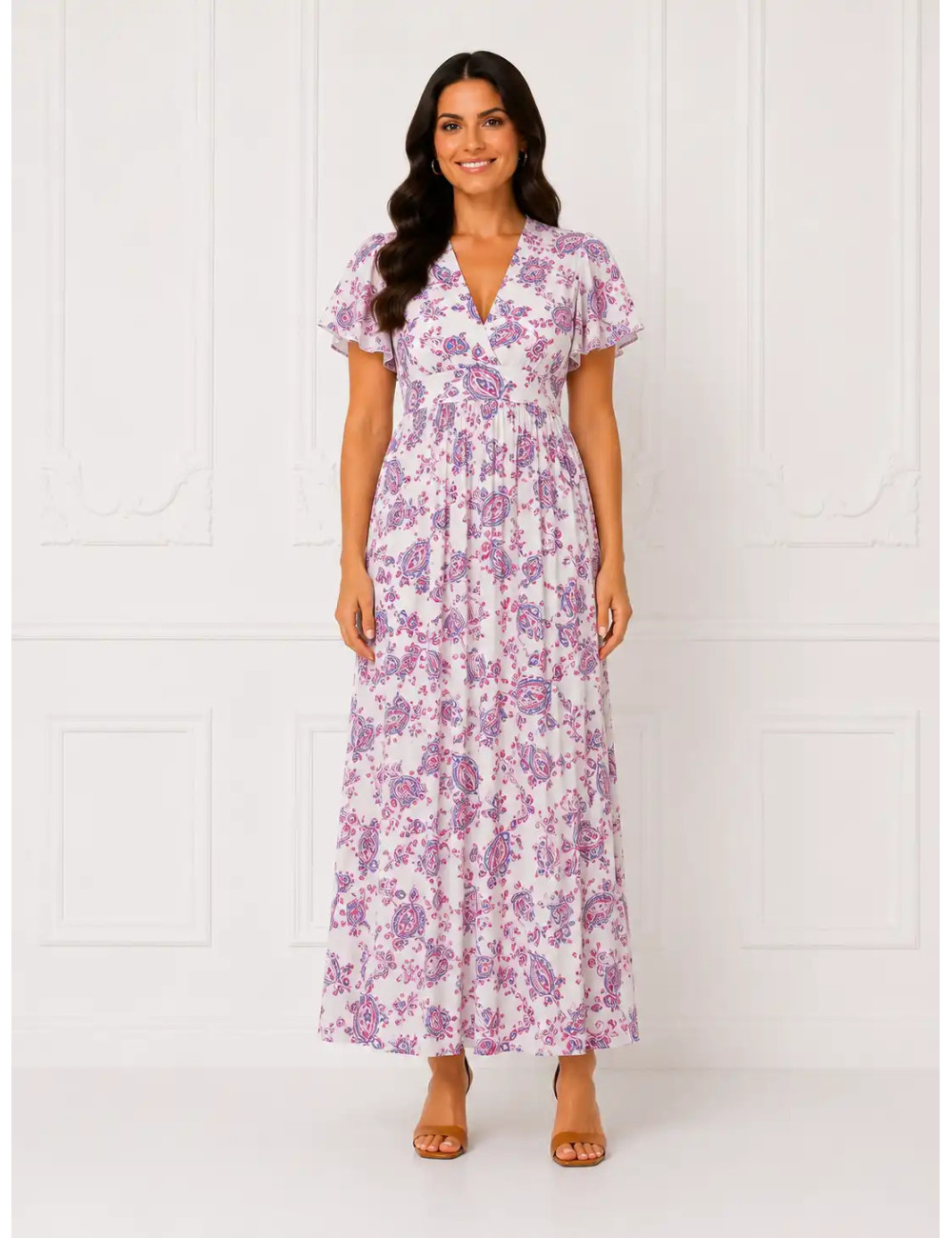 Zwiewna sukienka maxi Pink Paisley