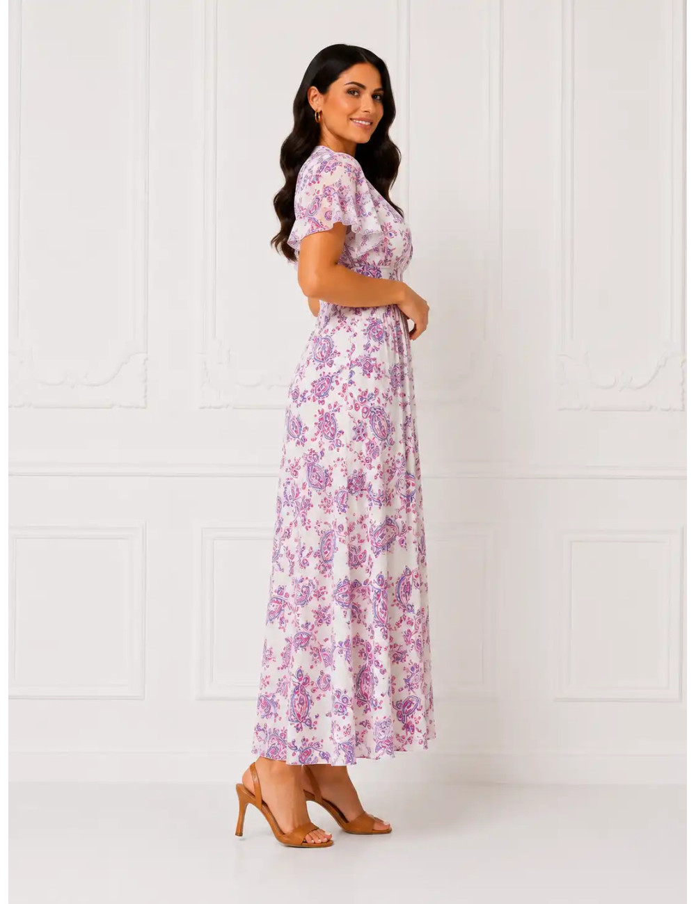 Zwiewna sukienka maxi Pink Paisley