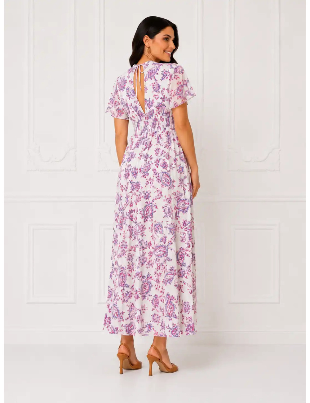 Zwiewna sukienka maxi Pink Paisley