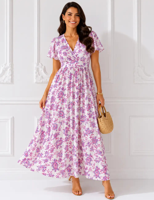 Zwiewna sukienka maxi Pink Paisley