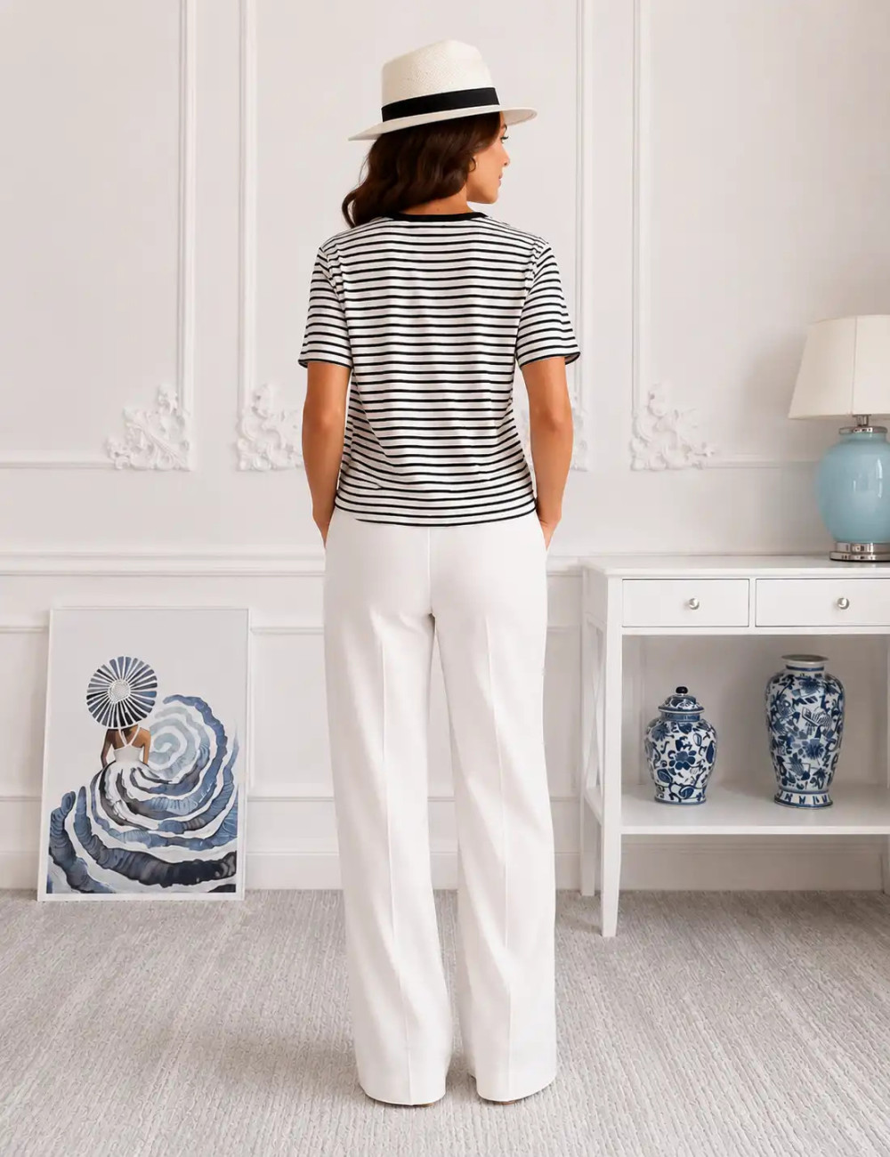 T-shirt Riviera Stripes biało-czarny