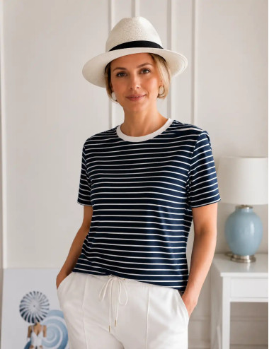 T-shirt Riviera Stripes granatowo-biały