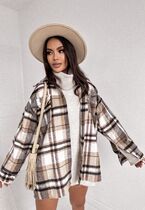 Kurtka koszulowa flanelowa w beżową kratę z efektem peach skin CHECKED BEIGE 3