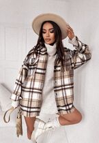 Kurtka koszulowa flanelowa w beżową kratę z efektem peach skin CHECKED BEIGE 6