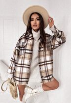 Kurtka koszulowa flanelowa w beżową kratę z efektem peach skin CHECKED BEIGE 4