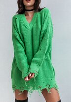 Sweter wełniany 30% z rozdarciami oversize maxi KAMILA GREEN 3