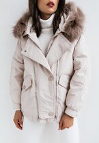 Kurtka parka z naturalnym obszyciem jenot CARMEN LIGHT BEIGE 4