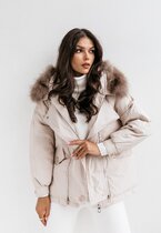 Kurtka parka z naturalnym obszyciem jenot CARMEN LIGHT BEIGE 1