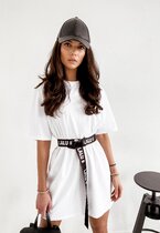 T-shirt tunika bluzka z paskiem oversize LONG WHITE 6