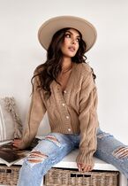 Sweter kardigan z biżuteryjnymi guzikami CINDY CAMEL PREMIUM 0