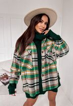 Kurtka koszulowa flanelowa w zieloną kratę z efektem peach skin CHECKED GREEN