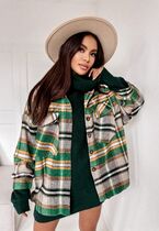 Kurtka koszulowa flanelowa w zieloną kratę z efektem peach skin CHECKED GREEN 0