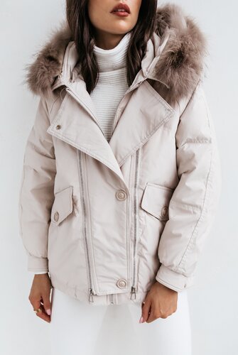 Kurtka parka z naturalnym obszyciem jenot CARMEN LIGHT BEIGE 1