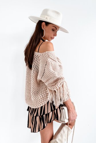 Sweter z frędzlami FRINGE BEIGE 1