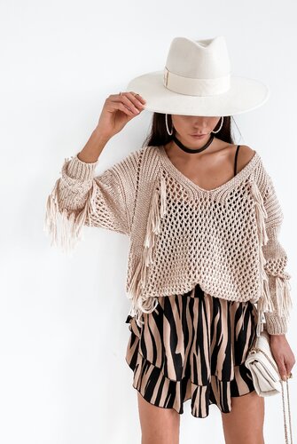 Sweter z frędzlami FRINGE BEIGE