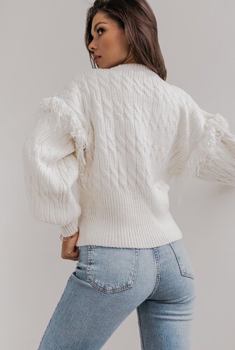 Sweter z ręcznie robionymi frędzlami FRINGE BEIGE 1