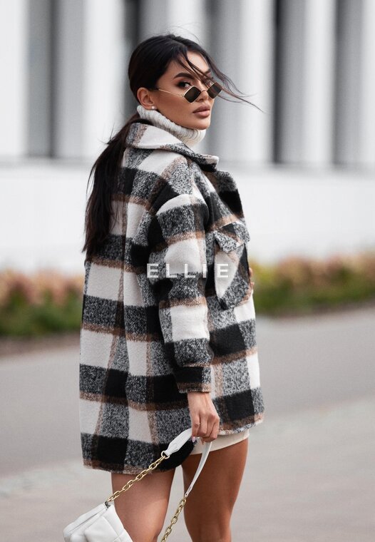 Kurtka koszulowa oversize w kratę CHECKERED BROWN