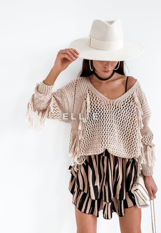 Sweter z frędzlami FRINGE BEIGE